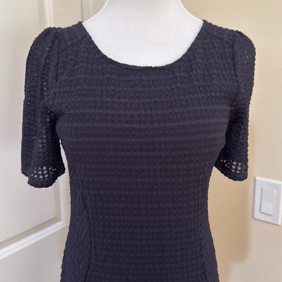 Anthropologie Maeve Cocteau Navy Short Sleeve Seersucker Sheath Dress Medium - Picture 3 of 10